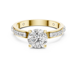 Lab Grown Round Diamond Ring with Two-Tone Station-Set Diamond Band in Yellow Gold