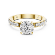 Lab Grown Round Diamond Ring with Two-Tone Station-Set Diamond Band in Yellow Gold