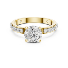 Lab Grown Round Diamond Ring with Two-Tone Station-Set Diamond Band in Yellow Gold