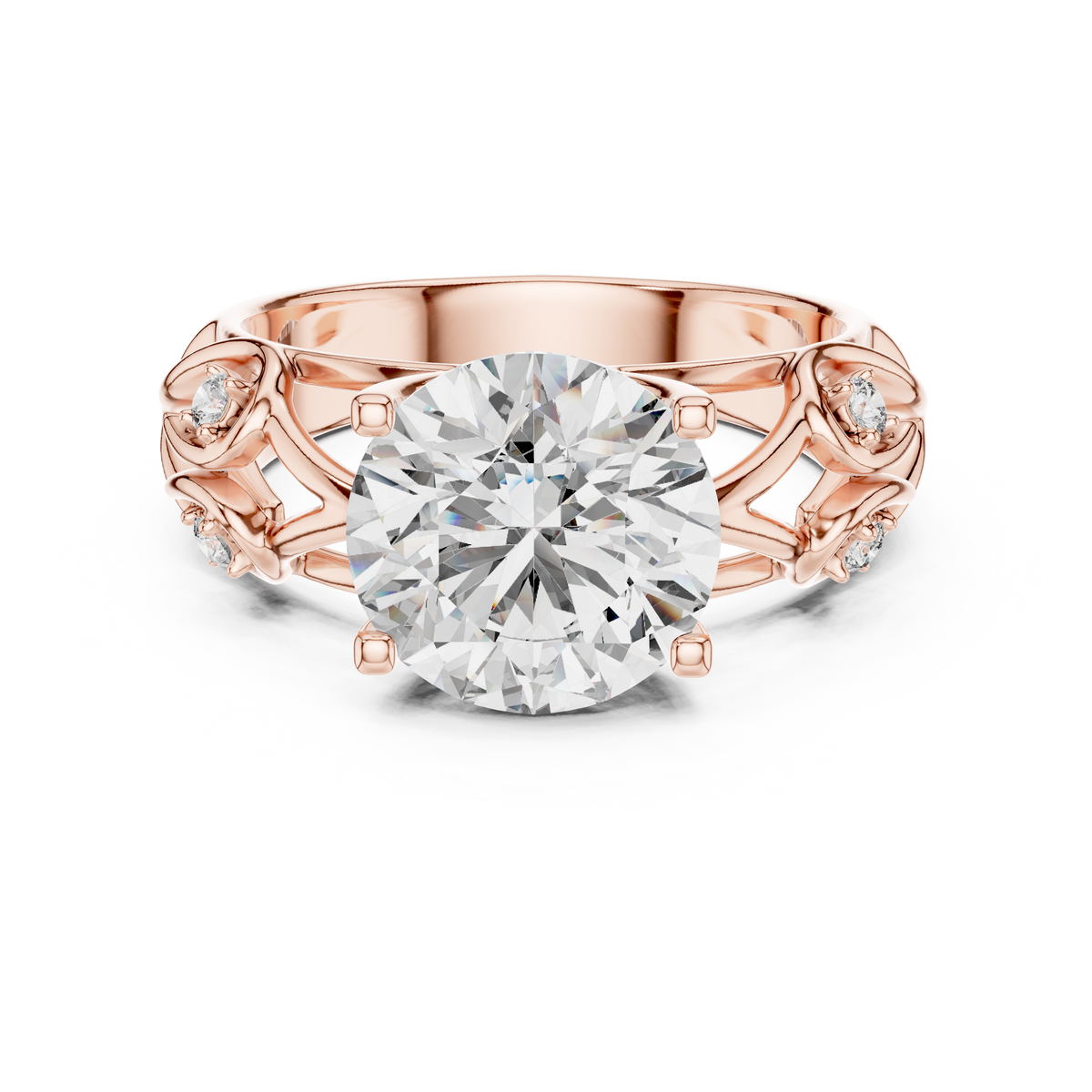 Lab Grown Round Diamond Ring with Vintage Filigree Scroll Band in Yellow Gold