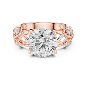 Lab Grown Round Diamond Ring with Vintage Filigree Scroll Band in Yellow Gold