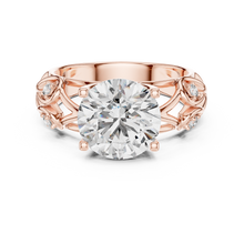 Lab Grown Round Diamond Ring with Vintage Filigree Scroll Band in Yellow Gold