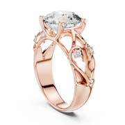 Lab Grown Round Diamond Ring with Vintage Filigree Scroll Band in Yellow Gold