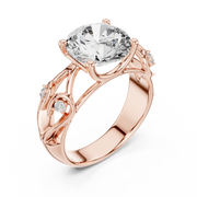 Lab Grown Round Diamond Ring with Vintage Filigree Scroll Band in Yellow Gold