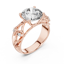 Lab Grown Round Diamond Ring with Vintage Filigree Scroll Band in Yellow Gold