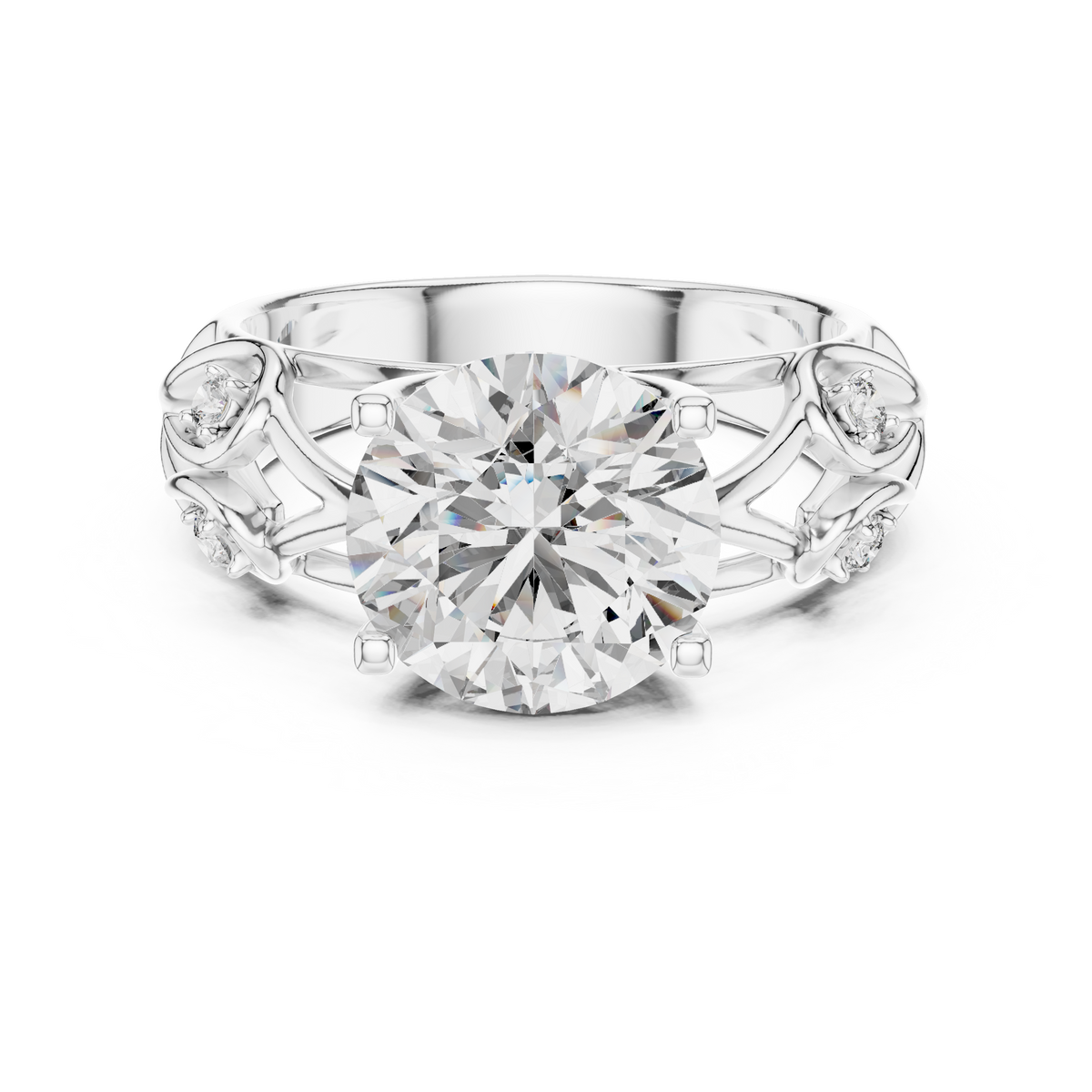 Lab Grown Round Diamond Ring with Vintage Filigree Scroll Band in Yellow Gold