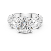 Lab Grown Round Diamond Ring with Vintage Filigree Scroll Band in Yellow Gold