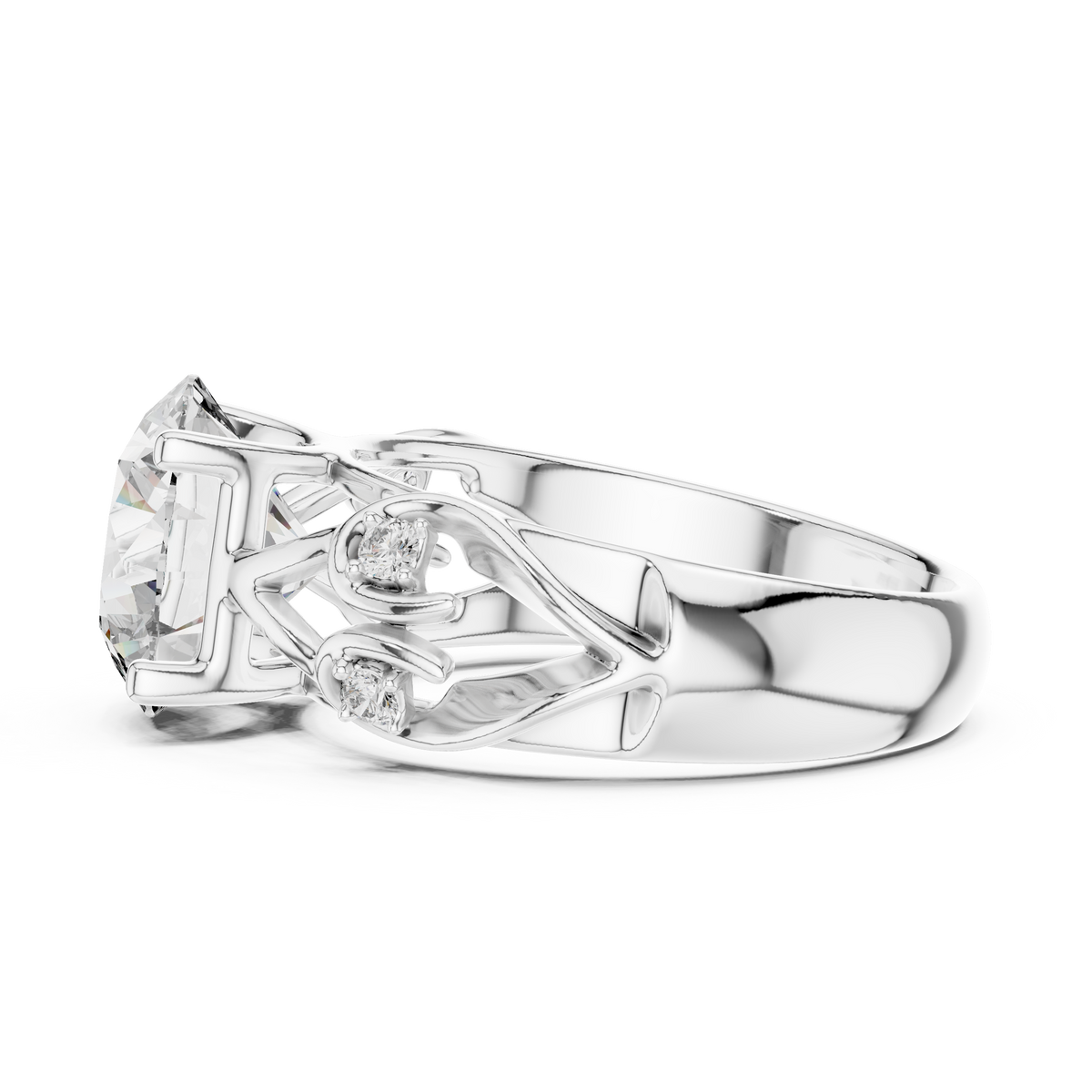 Lab Grown Round Diamond Ring with Vintage Filigree Scroll Band in Yellow Gold