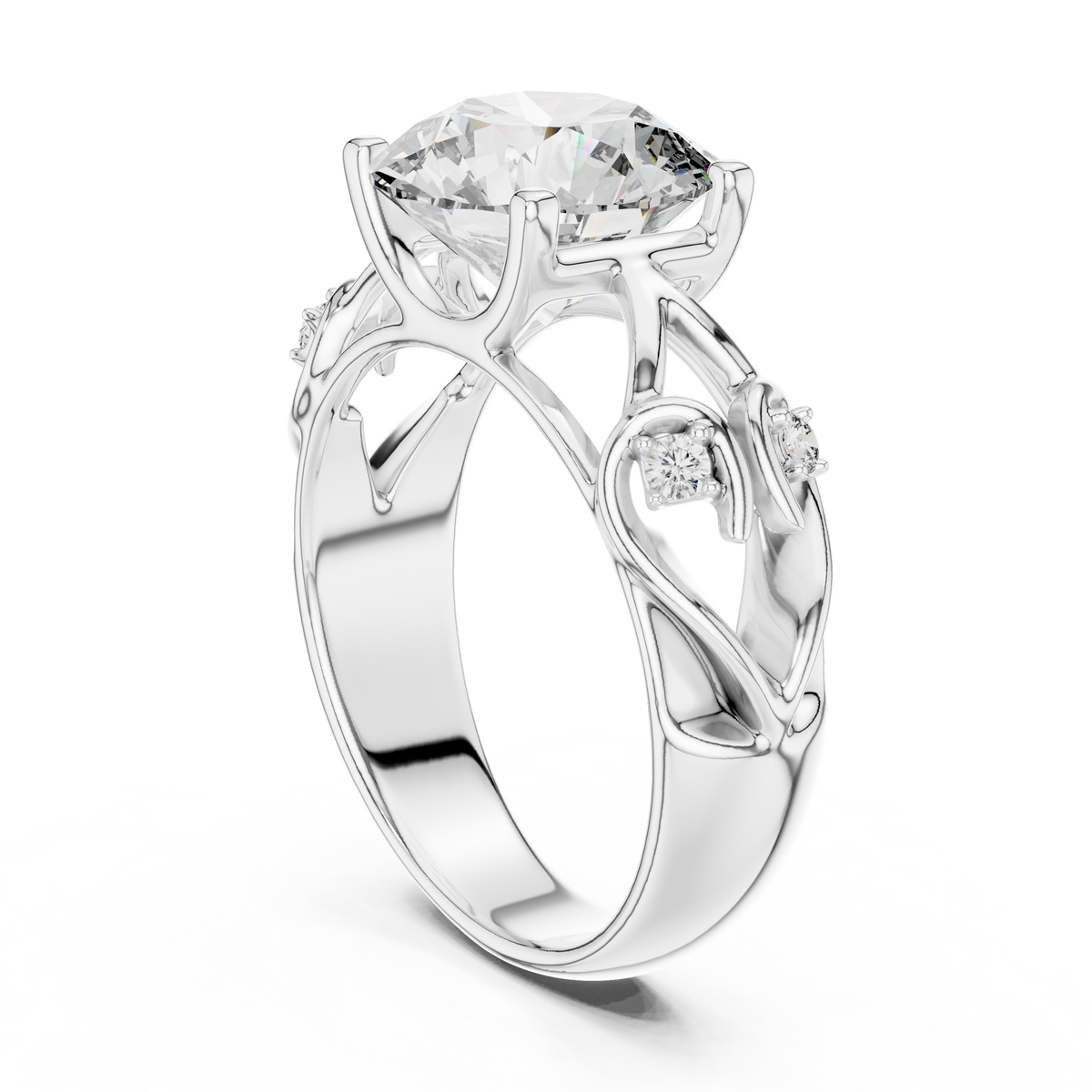 Lab Grown Round Diamond Ring with Vintage Filigree Scroll Band in Yellow Gold