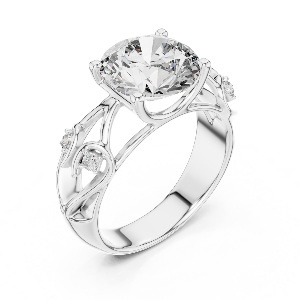 Lab Grown Round Diamond Ring with Vintage Filigree Scroll Band in Yellow Gold