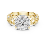 Lab Grown Round Diamond Ring with Vintage Filigree Scroll Band in Yellow Gold