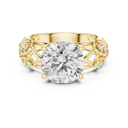 Lab Grown Round Diamond Ring with Vintage Filigree Scroll Band in Yellow Gold