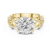 Lab Grown Round Diamond Ring with Vintage Filigree Scroll Band in Yellow Gold