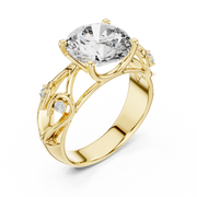 Lab Grown Round Diamond Ring with Vintage Filigree Scroll Band in Yellow Gold