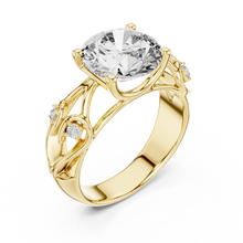 Lab Grown Round Diamond Ring with Vintage Filigree Scroll Band in Yellow Gold