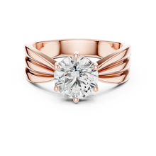 Lab Grown Round Diamond Ring with Wide Grooved Band in Yellow Gold