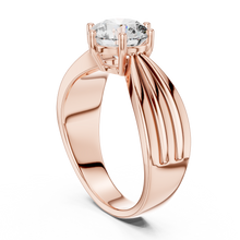 Lab Grown Round Diamond Ring with Wide Grooved Band in Yellow Gold