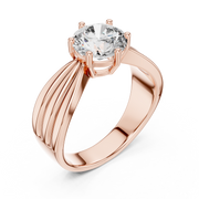 Lab Grown Round Diamond Ring with Wide Grooved Band in Yellow Gold
