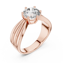 Lab Grown Round Diamond Ring with Wide Grooved Band in Yellow Gold