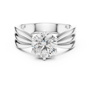 Lab Grown Round Diamond Ring with Wide Grooved Band in Yellow Gold