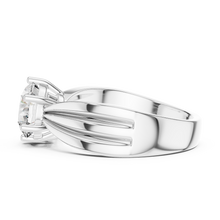 Lab Grown Round Diamond Ring with Wide Grooved Band in Yellow Gold