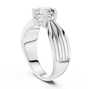 Lab Grown Round Diamond Ring with Wide Grooved Band in Yellow Gold