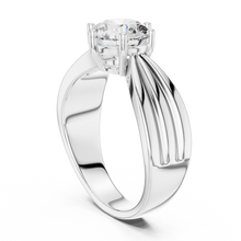 Lab Grown Round Diamond Ring with Wide Grooved Band in Yellow Gold
