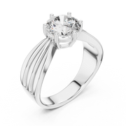 Lab Grown Round Diamond Ring with Wide Grooved Band in Yellow Gold