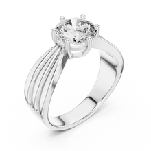 Lab Grown Round Diamond Ring with Wide Grooved Band in Yellow Gold