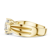 Lab Grown Round Diamond Ring with Wide Grooved Band in Yellow Gold
