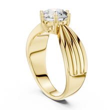 Lab Grown Round Diamond Ring with Wide Grooved Band in Yellow Gold