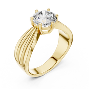 Lab Grown Round Diamond Ring with Wide Grooved Band in Yellow Gold