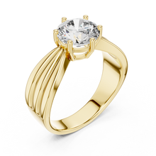 Lab Grown Round Diamond Ring with Wide Grooved Band in Yellow Gold