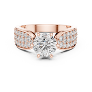 Lab Grown Round Diamond Ring with Wide Pavé Band in Yellow Gold