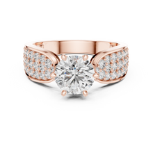 Lab Grown Round Diamond Ring with Wide Pavé Band in Yellow Gold