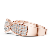 Lab Grown Round Diamond Ring with Wide Pavé Band in Yellow Gold