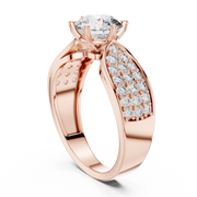 Lab Grown Round Diamond Ring with Wide Pavé Band in Yellow Gold