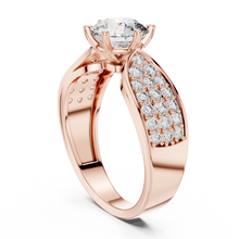 Lab Grown Round Diamond Ring with Wide Pavé Band in Yellow Gold