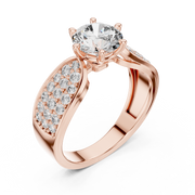 Lab Grown Round Diamond Ring with Wide Pavé Band in Yellow Gold