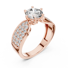 Lab Grown Round Diamond Ring with Wide Pavé Band in Yellow Gold