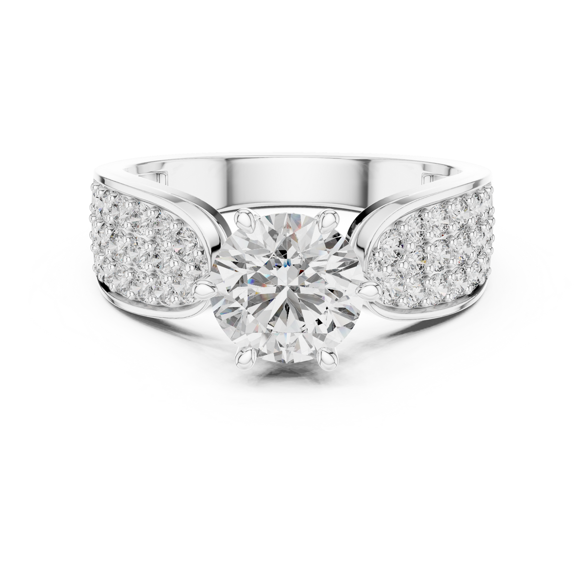 Lab Grown Round Diamond Ring with Wide Pavé Band in Yellow Gold