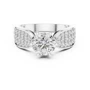 Lab Grown Round Diamond Ring with Wide Pavé Band in Yellow Gold