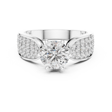 Lab Grown Round Diamond Ring with Wide Pavé Band in Yellow Gold