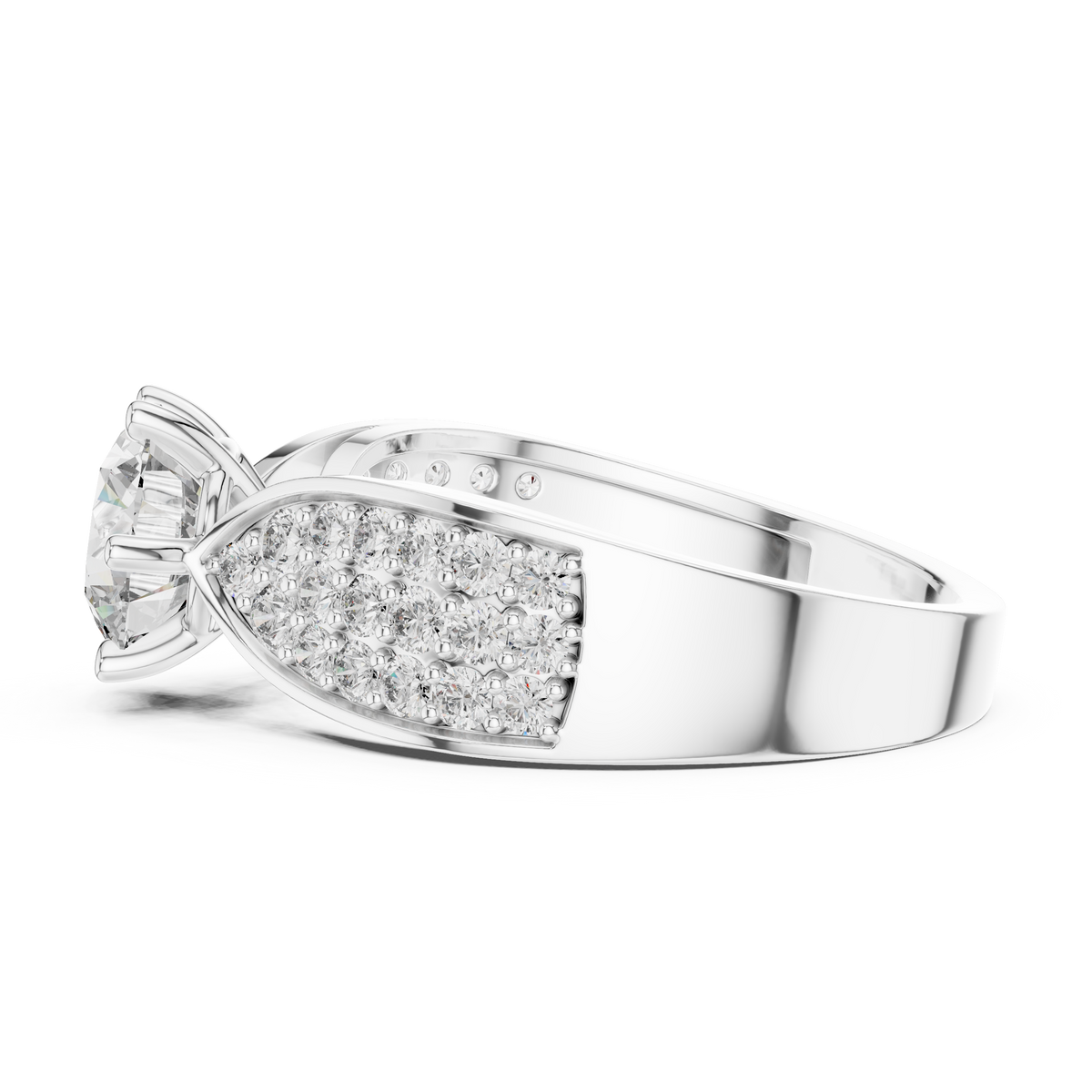 Lab Grown Round Diamond Ring with Wide Pavé Band in Yellow Gold