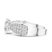 Lab Grown Round Diamond Ring with Wide Pavé Band in Yellow Gold