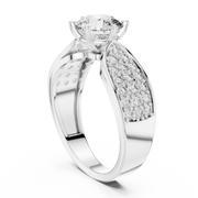 Lab Grown Round Diamond Ring with Wide Pavé Band in Yellow Gold