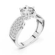 Lab Grown Round Diamond Ring with Wide Pavé Band in Yellow Gold