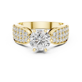 Lab Grown Round Diamond Ring with Wide Pavé Band in Yellow Gold