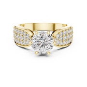 Lab Grown Round Diamond Ring with Wide Pavé Band in Yellow Gold