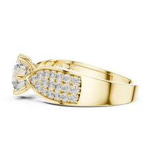 Lab Grown Round Diamond Ring with Wide Pavé Band in Yellow Gold